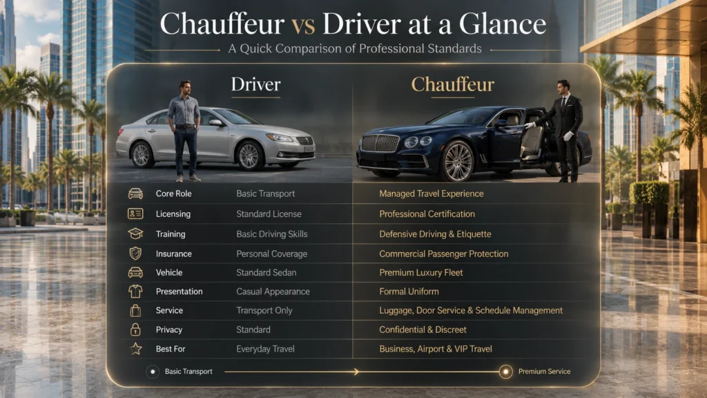 Chauffeur vs driver comparison in Dubai