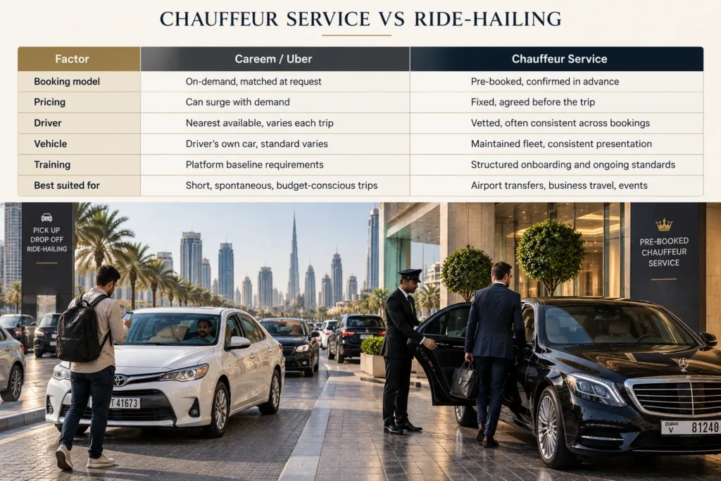 Chauffeur Service vs Careem and Uber: Side-by-Side